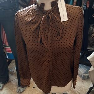 Elegant Brown Polka Dot Blouse by Amanda Uprichard